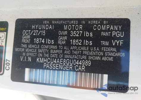 2016 Hyundai Accent Se from USA, damaged, VIN KMHCU4AE8GU044989